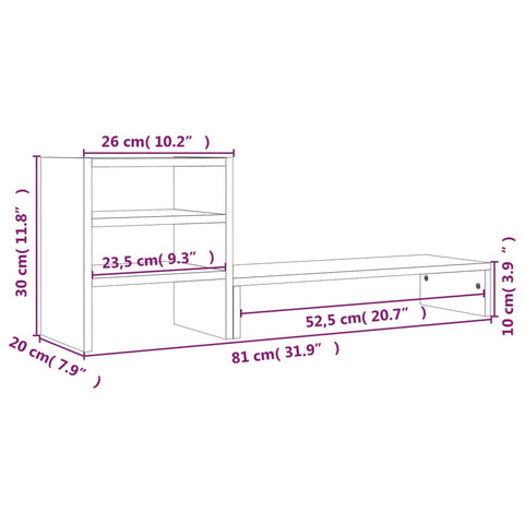 Monitor Stand 81X20X30 Cm Solid Wood Pine