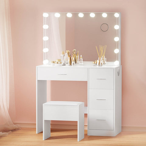 Artiss Dressing Table Set Stool 15 Led Bulbs White Darcy