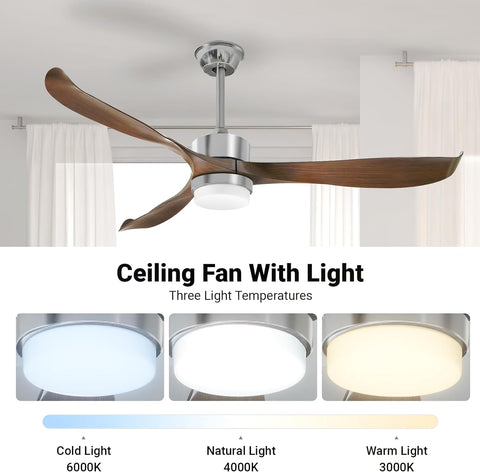 Modern Ceiling Fan with Lights, Remote, Brown