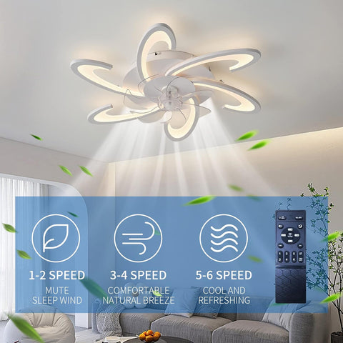 Low Ceiling Light Fan, Low Profile, 6 Wind Speed, 3 Colors (82 cm)