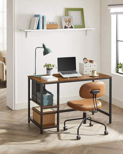 Computer Desk 2 Shelves Rustic, Brown Black