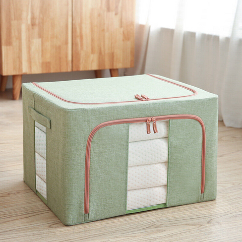 Foldable Storage Box Crushed Steel Frame Clothes Quilt Toys Organizer 24L Random color