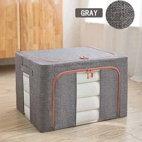 Foldable Storage Box Crushed Steel Frame Clothes Quilt Toys Organizer 60L  Random color