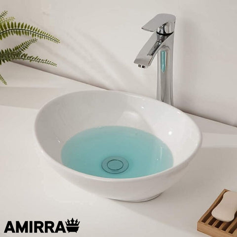 AMIRRA Ceramic Basin Oval Sink Bowl (White) AMR-CB-100-GXSB