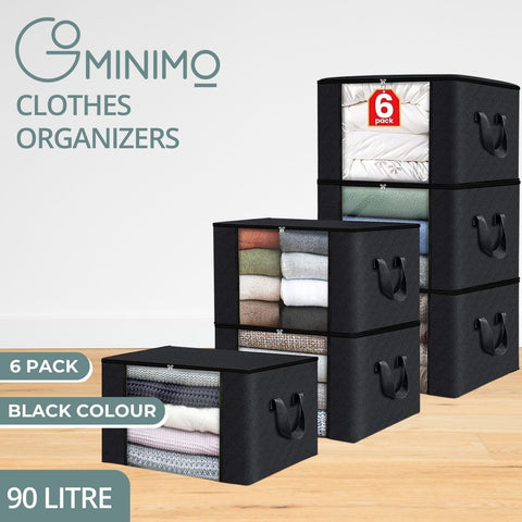 GOMINIMO 6 Pack 90L Clothes Storage Bag with Handles (Black）