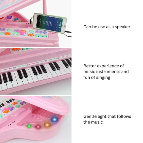 GOMINIMO Kids Electronic Piano Keyboard Toy with Microphone and Chair (Pink)