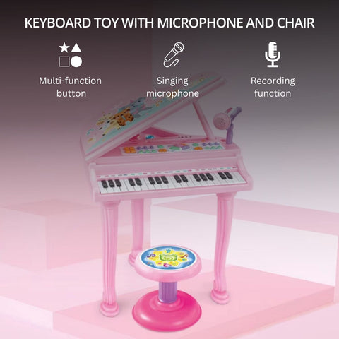 GOMINIMO Kids Electronic Piano Keyboard Toy with Microphone and Chair (Pink)