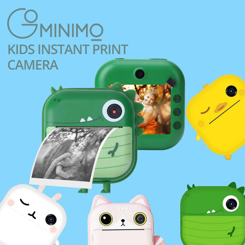 GOMINIMO Instant Print Camera for Kids with Print Paper and 32GB TF Card (Dinasour)