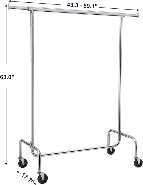 SONGMICS Heavy Duty Clothes Rack on Wheels Metal Chrome Extendable HSR11SV1