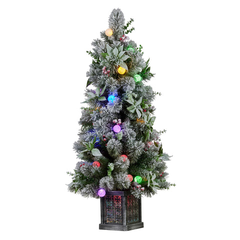 Swishmas Snowy Crown Pine Potted Christmas Tree 1.2m Multicolour Pre-Lit with Snowball Lights