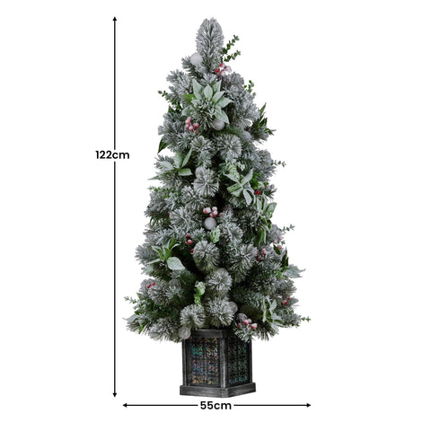 Swishmas Snowy Crown Pine Potted Christmas Tree 1.2m Multicolour Pre-Lit with Snowball Lights