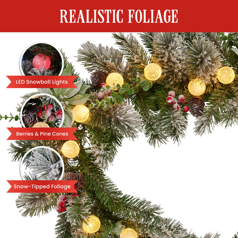 Swishmas 274cm Snowy Crown Pine Pre-Lit Multicolour Christmas Garland