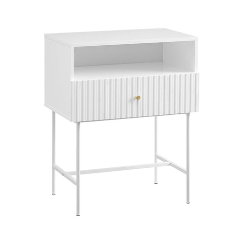 Sarantino Cecil Slender Fluted Bedside Table In White