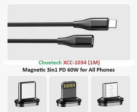 CHOETECH XCC-1034 60W C to C 1M Cable with 3 Replaceable Connecter