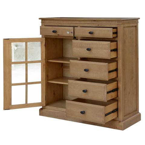 Jade Tallboy 6 Chest of Drawers 1 Door Bed Storage Cabinet Stand - Natural