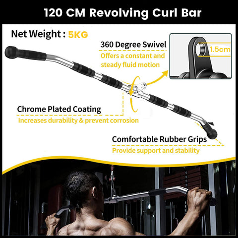 120cm Tricep Press Solid Pulldown Bar Cable Machine Revolving LAT Pull down Bar Rotating Curl Bar