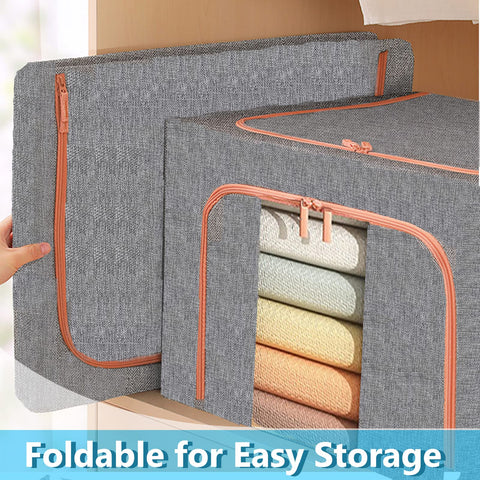 100L Cloth Storage Box Closet Organizer Storage Bags Clothes Storage Bags Wardrobe Organizer Idea Grey