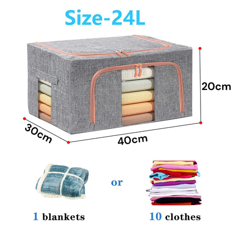 24L Cloth Storage Box Closet Organizer Storage Bags Clothes Storage Bags Wardrobe Organizer Idea Grey