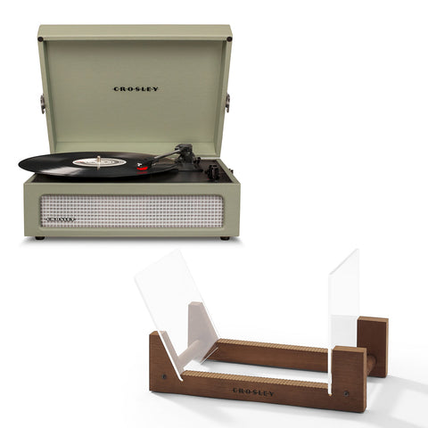 Crosley Voyager Bluetooth Portable Turntable - Sage + Bundled Crosley Record Storage Display Stand