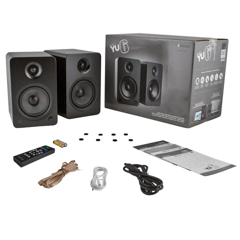 Kanto YU6 200W Powered Bookshelf Speakers with Bluetooth and Phono Preamp - Pair, Matte Black with S6 Black Stand Bundle