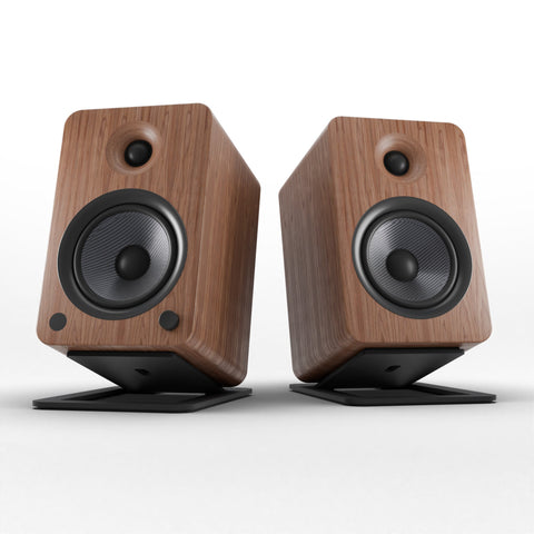 Kanto YU6 200W Powered Bookshelf Speakers with Bluetooth and Phono Preamp - Pair, Walnut with S6 Black Stand Bundle