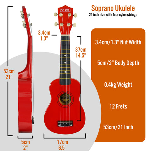 3rd Avenue Soprano Ukulele - Red