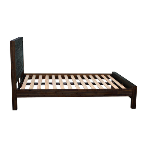 4 Pieces Bedroom Suite in Solid Wood Veneered Acacia Construction Timber Slat Queen Size Chocolate Colour Bed, Bedside Table & Dresser