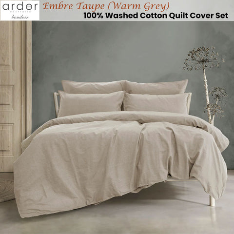 Ardor Embre Taupe (Also known as Warm Grey) 100% Washed Cotton Quilt Cover Set Queen