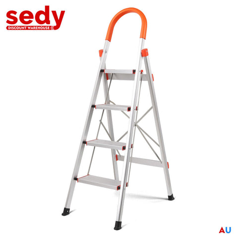 4 Step Ladder Multi-Purpose Folding Aluminium Non Slip Platform Household