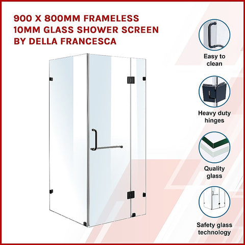 900 x 800mm Frameless 10mm Glass Shower Screen By Della Francesca