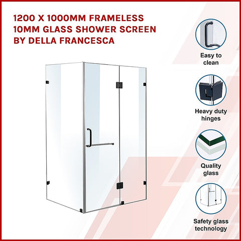 1200 x 1000mm Frameless 10mm Glass Shower Screen By Della Francesca