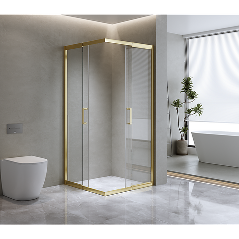 Adjustable 1100x1200mm Double Sliding Door Glass Shower Screen in Gold