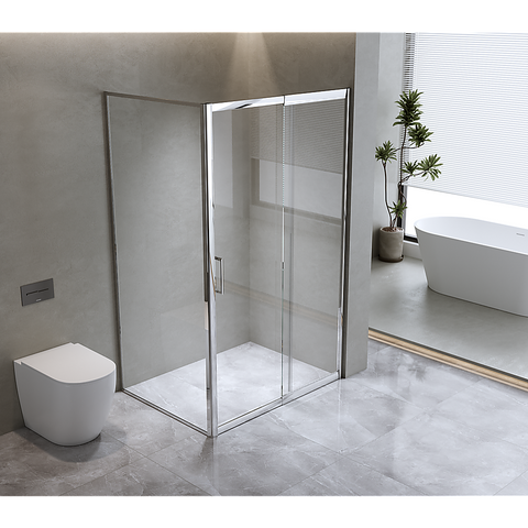 Adjustable 1400x800mm Single Door Corner Sliding Glass Shower Screen in Chrome