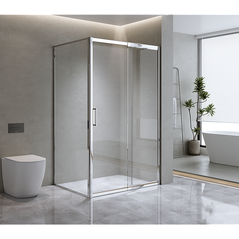 Adjustable 1400x800mm Single Door Corner Sliding Glass Shower Screen in Chrome