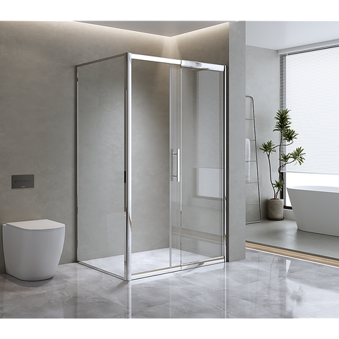 Adjustable 1500x800mm Single Door Corner Sliding Glass Shower Screen in Chrome