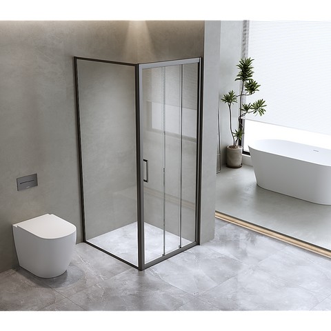 40mm Adjustable Contemporary Corner Sliding Black Shower Screen 116x80cm