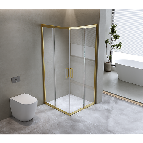 Adjustable 900x1000mm Double Sliding Door Glass Shower Screen in Gold