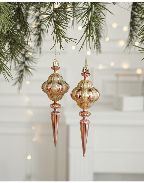 Set of 10 Christmas Ornaments -Gold & Rose Gold Holiday Tree Decorations