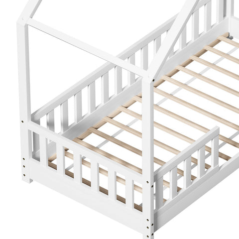 Artiss Bed Frame Wooden Kids House Single Frame White PAVO