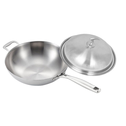 18/10 Stainless Steel 36cm Frying Pan Skillet with Helper Handle and Lid