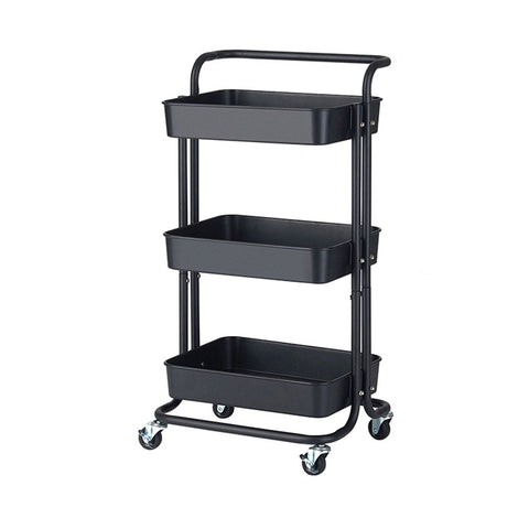 3 Tier Steel Black Movable Kitchen Cart