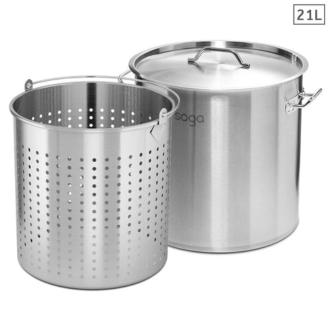 21L 18/10 Stainless Steel Stockpot with Perforated Pasta Strainer