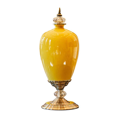 42cm Ceramic Vase with Gold Metal Base Yellow