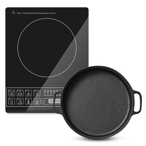 SOGA Smart Induction Cooktop and 30cm Cast Iron Frying Pan Sizzle Platter