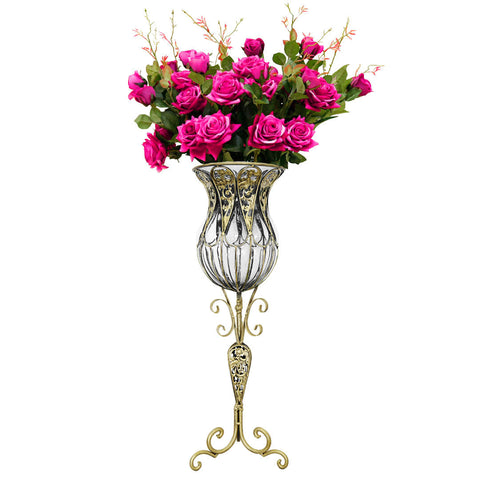 85cm Clear Glass Floor Vase with 12pcs Artificial Flower Set