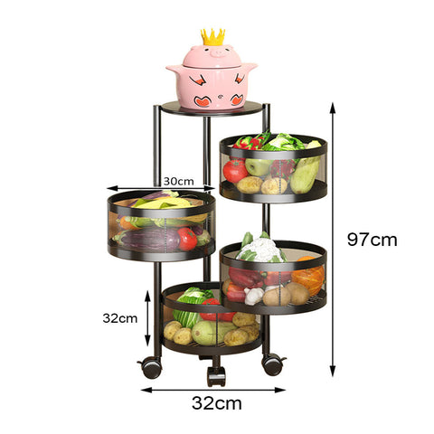 4 Tier Steel Round Rotating Kitchen Cart