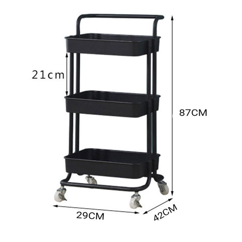 3 Tier Steel Black Movable Kitchen Cart