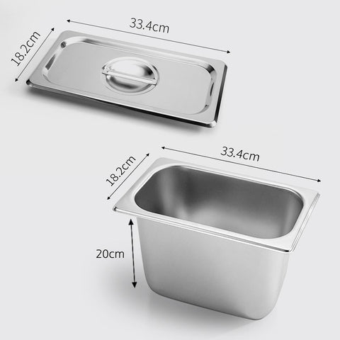 Gastronorm GN Pan Full Size 1/3 GN Pan 20cm Deep Stainless Steel Tray with Lid