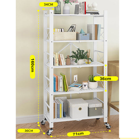 5 Tier Steel White Foldable Display Stand with Wheels