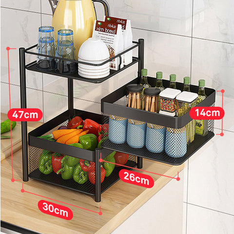 2 Tier Steel Square Rotating Kitchen Cart